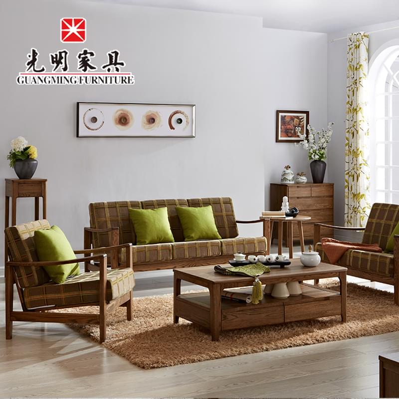 【光明家具】 北欧简约实木沙发组合 进口红橡木组合沙发 麦秋色全实木沙发 WX2-38341